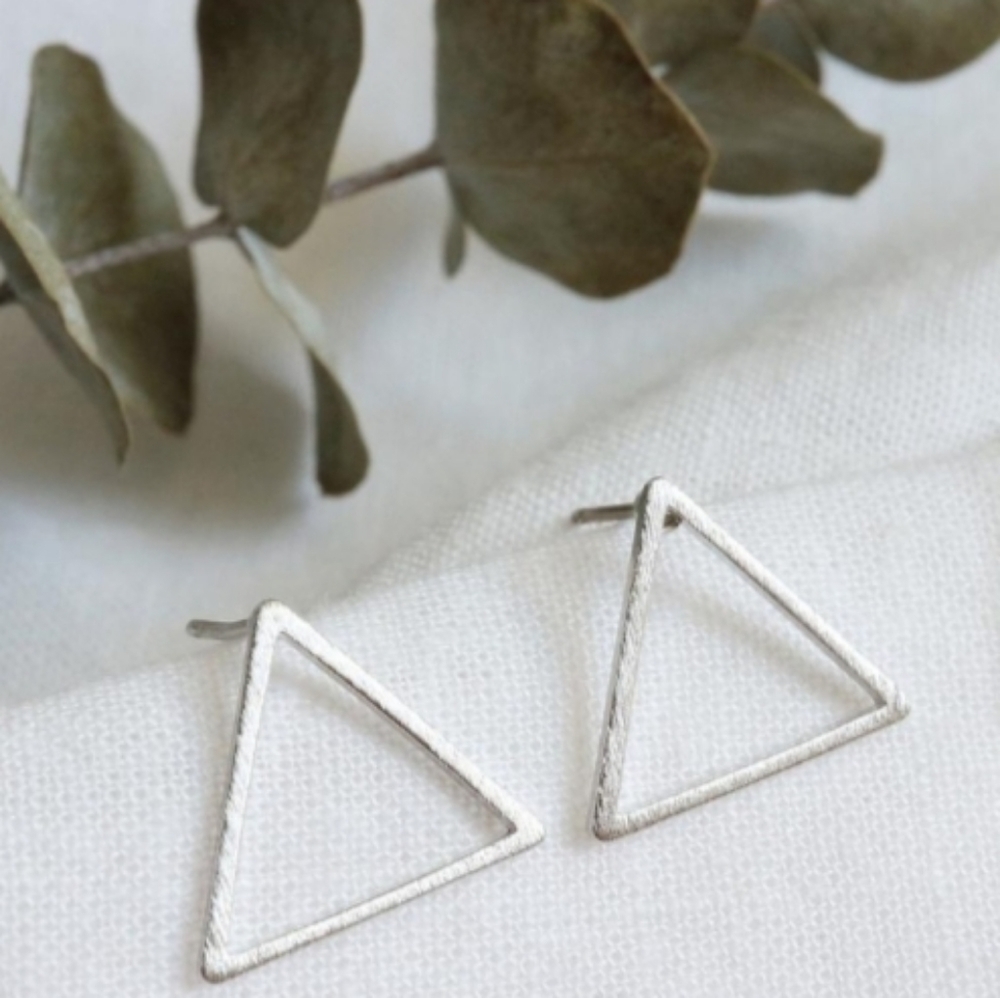 Silver Hollow Triangle Stud Earrings | 925 Sterling Silver‎